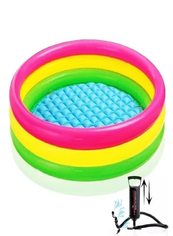 BlackZone 4 Ft Round with Pump Swimming Pool for Kids | Inflatable Sunset Glow Colourful Ring Baby Pool Portable Baby Bath tub (Multi Color) (4 FT Round with Pump) - Image 1